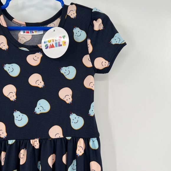 Dot Dot Smile Girl's Cap Dress 3-4 NWT Navy Blue Pear Print - Picture 2 of 6